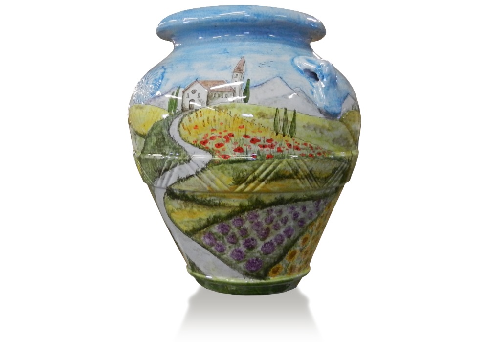 Grande vaso per piante da interno dipinto a mano con foro di drenaggio / 23  cm di larghezza / Stile Boho / Strutturato dipinto a mano -  Italia