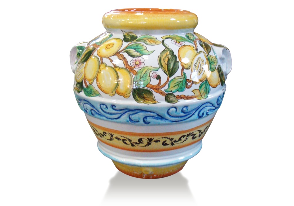 CERAMICA RAMBLENA Vaso Sospeso In Terracotta Verde - Modello D124 Decorato A Mano - 21x16x23 Cm - Ideale Per Patio E Giardino Stile Mediterraneo