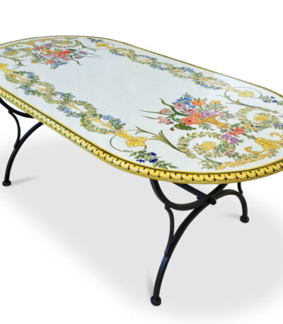 Tavolo in pietra lavica 200x100 cm ovale Settecento da giardino