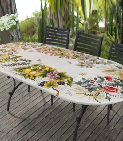 Tavolo in pietra lavica 200x100 cm ovale decorato a mano Inglese