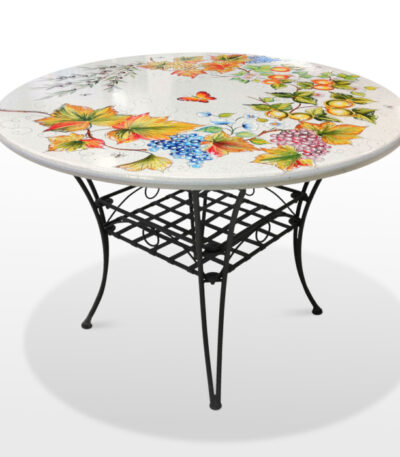 Tavolo in pietra lavica Ø110 cm decorato a mano Tuscany