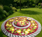 Tavolo in pietra lavica rotondo Ø150 cm Limoni fascia rossa da giardino