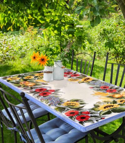 Tavolo in pietra lavica 160x80 cm July papaveri e girasoli