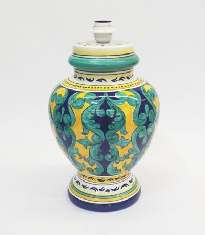 Lampada in ceramica verde blu e giallo Ficola Deruta 1