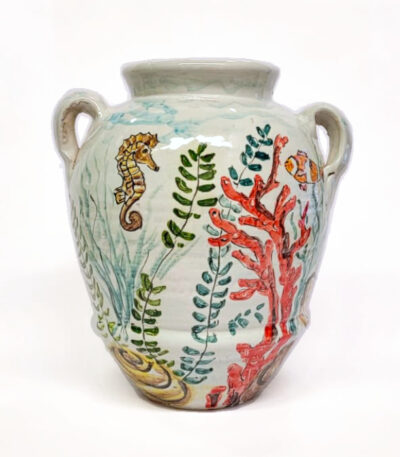 vaso in terracotta decorata maiolica Ficola Deruta 13