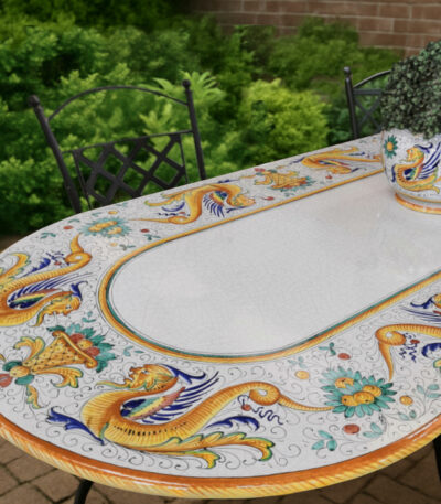 Tavolo in pietra lavica 200x100 cm ovale Raffaellesco da giardino